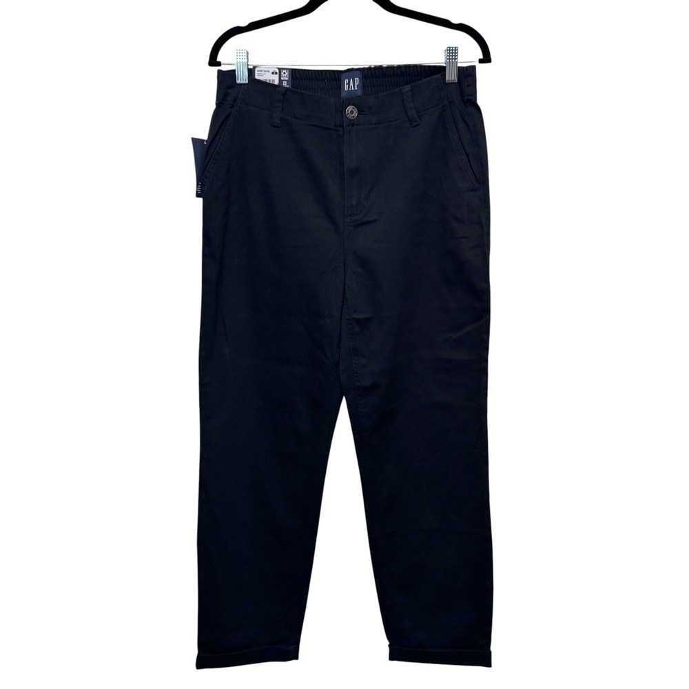 Gap Women Classic Twill Pant 8 Black Elastic Back Cuffed Hem Minimalist Casual